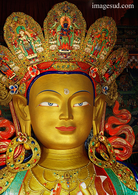 Maitreya, (le Bouddha du futur), à l'intérieur du Chamkhang, gompa de Thiksey  monastère bouddhiste au Ladakh, Himalaya  Photo ref : Ladakh : P2-6435