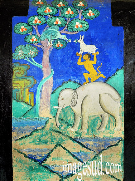 Symboles bouddhistes : peinture murale du gompa de Thiksey  Photo ref : Bouddhisme Ladakh : P2-6391