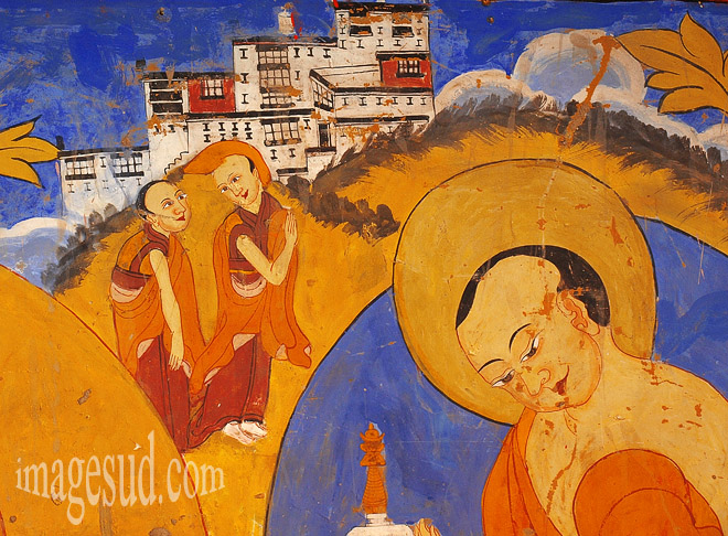 Peinture murale du gompa de Thiksey , Ladakh  Bouddhisme / Photo ref : Ladakh : P2-6395